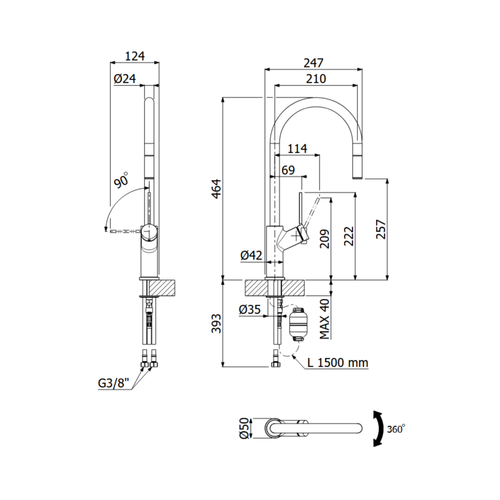 Robinet Douchette Nickel Brossé Bec Noir Vicario