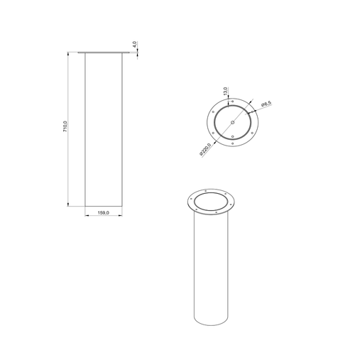 Pied De Table Colonne Raphael En Acier Tube Rond Droit Large Noir H 71 X L 16 Cm