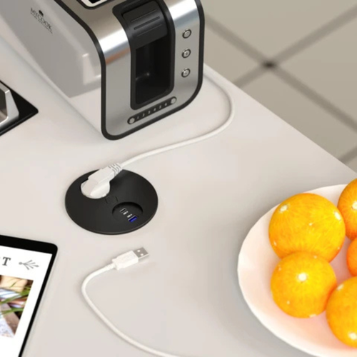 Prise Plan De Travail Orno - 1 Prise 1 USB-a Et 1 USB-c Noir Mat