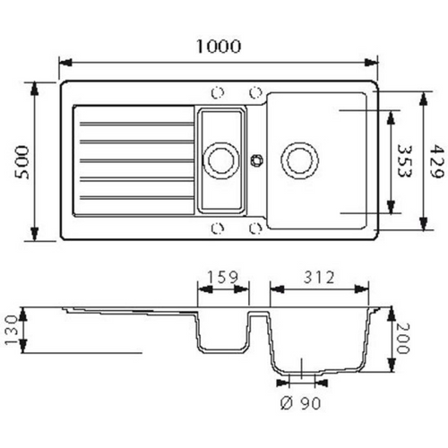 Évier Granit Gris Schock LEDis 1 Bac Et Demi - 1 Égouttoir