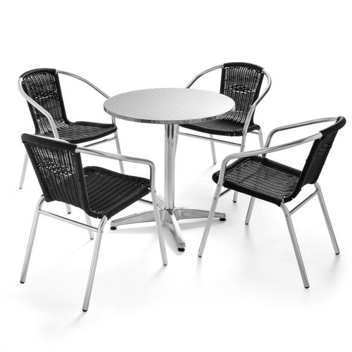 Table Et 4 Fauteuils De Jardin En Aluminium Noir Brixton