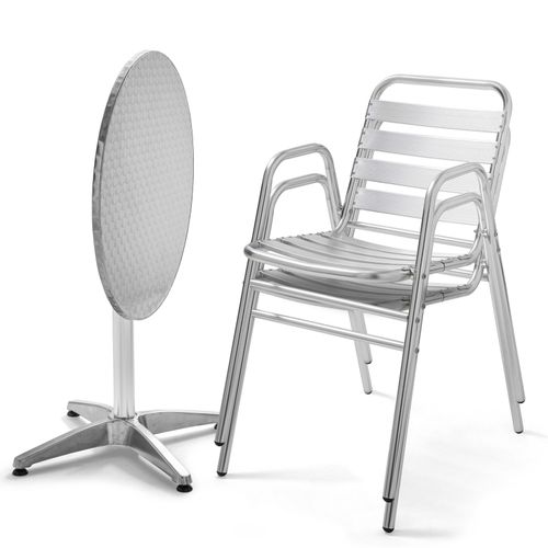 Table De Jardin Ronde Et 2 Chaises Aluminium Gris Brixton