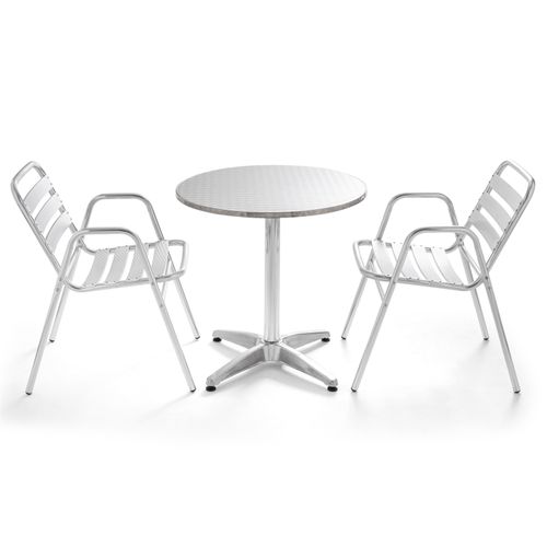 Table De Jardin Ronde Et 2 Chaises Aluminium Gris Brixton