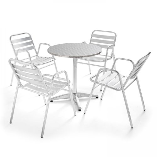 Table De Jardin Ronde En Aluminium Et 4 Fauteuils Camden