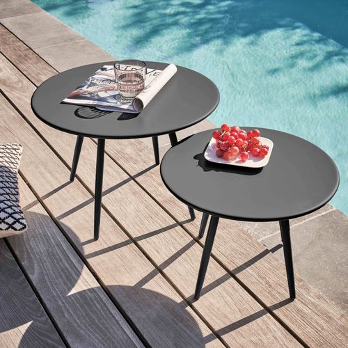 Table Basse De Jardin Ronde 40cm En Métal, Palavas Gris - Palavas