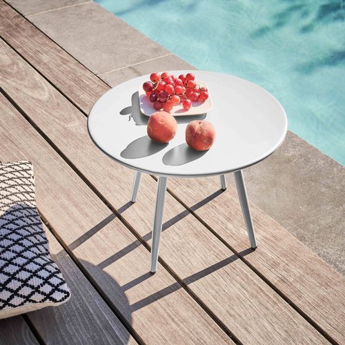 Palavas - Table Basse De Jardin Ronde En Métal Blanc 40 Cm