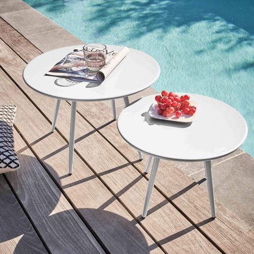 Lot De 2 Tables Basses De Jardin En Acier Blanc Palavas