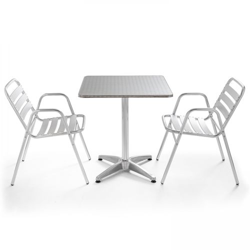 Table De Jardin Bistrot Carrée Aluminium Et 2 Fauteuils