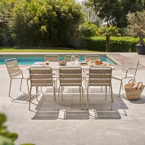 Ensemble Table De Jardin Et 8 Fauteuils En Métal Taupe  Palavas