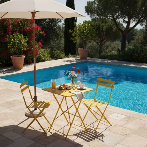 Table De Jardin Et 2 Chaises Acier Jaune