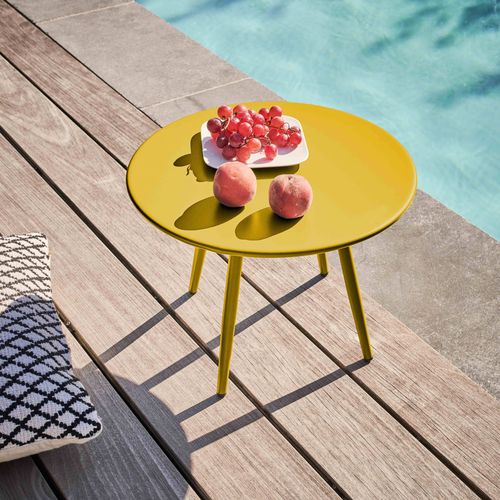 Table Basse De Jardin Ronde En Métal Jaune 40 Cm Palavas