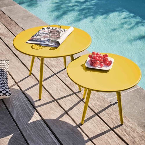 Lot De 2 Tables Basses De Jardin En Acier Jaune Palavas