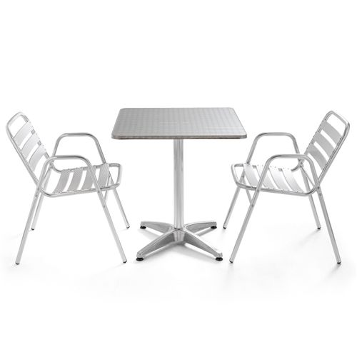 Ensemble Table De Jardin Bistrot Inclinable 2 Places Aluminium Gris