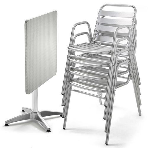 Ensemble Table De Jardin Bistrot Inclinable 4 Places Aluminium Gris