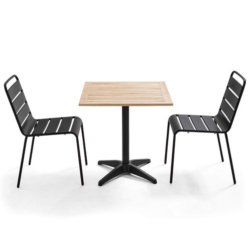 Ensemble Table De Jardin En Bois Et 2 Chaises En Métal Gris