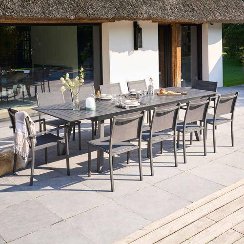 Ensemble Table De Jardin Extensible Et 10 Chaises En Aluminium Gris
