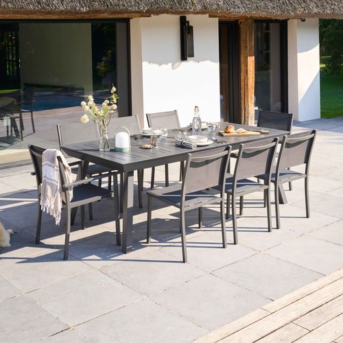 Ensemble Table De Jardin Extensible Et 10 Chaises En Aluminium Gris