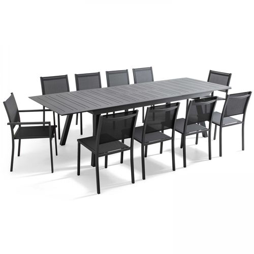 Ensemble Table De Jardin Extensible Et 10 Chaises En Aluminium Gris