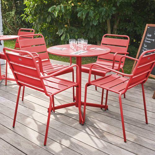 Ensemble Table De Jardin Et 4 Fauteuils Métal Rouge Palavas