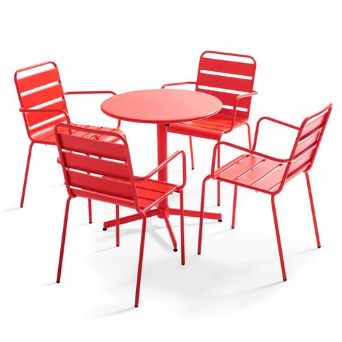 Ensemble Table De Jardin Et 4 Fauteuils Métal Rouge Palavas