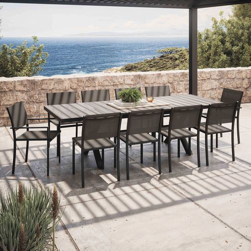 Table Extensible En Aluminium Et Céramique 10 Chaises Gris