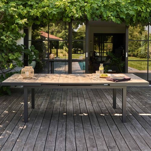 Table Extensible Aluminium Et Céramique Imitation Bois