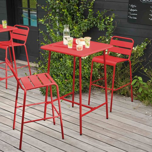 Ensemble Table De Bar Et 2 Chaises Hautes En Métal Rouge Palavas