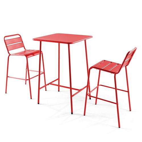 Ensemble Table De Bar Et 2 Chaises Hautes En Métal Rouge Palavas