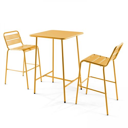 Ensemble Table De Bar Et 2 Chaises Hautes En Métal Jaune Palavas