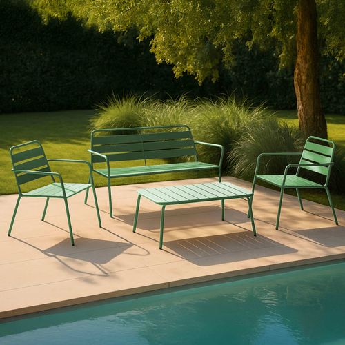 Salon De Jardin 4 Places Et 1 Table Basse En Acier Vert Cactus Palavas