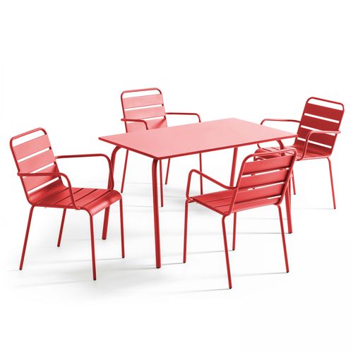 Ensemble Table De Jardin Et 4 Fauteuils En Métal Rouge Palavas