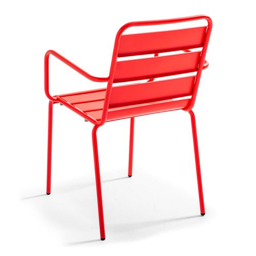 Ensemble Table De Jardin Et 4 Fauteuils En Métal Rouge Palavas