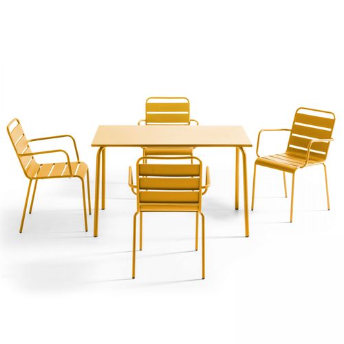 Ensemble Table De Jardin Et 4 Fauteuils En Métal Jaune Palavas