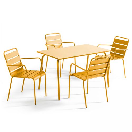 Ensemble Table De Jardin Et 4 Fauteuils En Métal Jaune Palavas