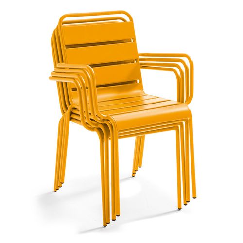 Ensemble Table De Jardin Et 4 Fauteuils En Métal Jaune Palavas
