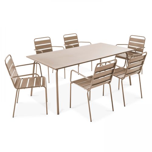 Ensemble Table De Jardin Et 6 Fauteuils En Métal Taupe Palavas