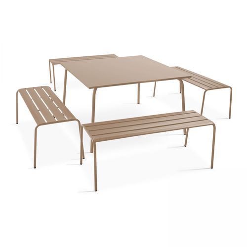 Ensemble Table De Jardin Carrée Et 4 Bancs En Métal Taupe  Palavas