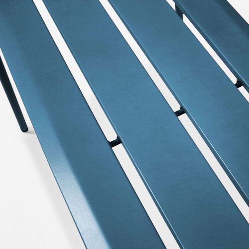 Ensemble Table De Jardin Carrée Et 4 Bancs En Métal Bleu Pacific Palavas