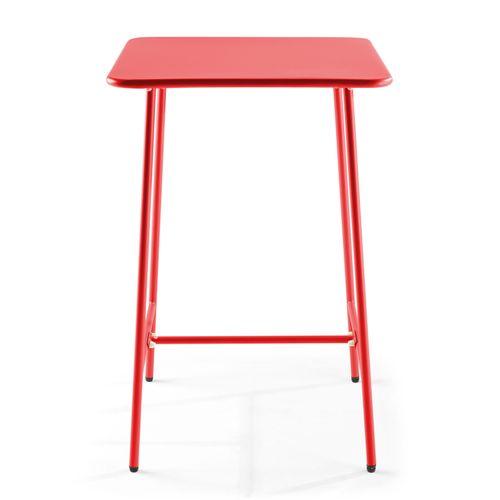 Table De Bar 70x70x105cm Et 4 Chaises Hautes 49x58x101cm, En Acier, Palavas Rouge