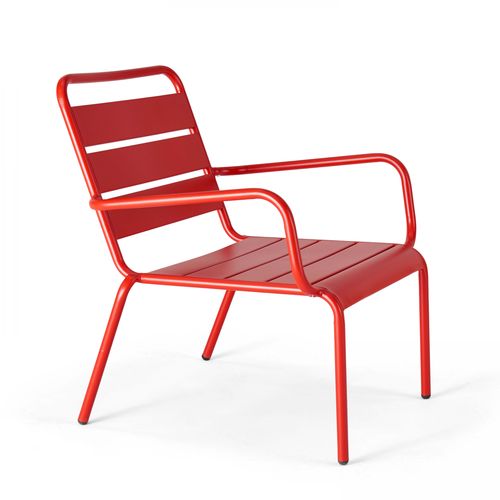 Lot De 2 Fauteuils Relax Avec Repose-pieds En Métal Rouge Palavas