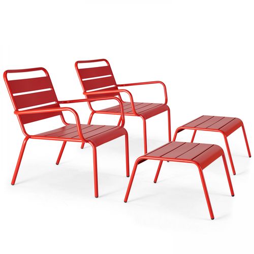 Lot De 2 Fauteuils Relax Avec Repose-pieds En Métal Rouge Palavas