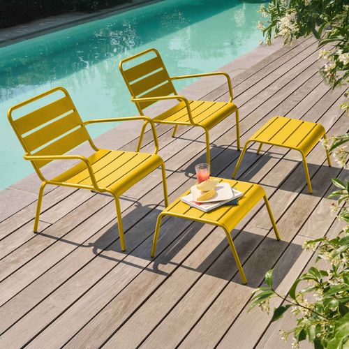 Lot De 2 Fauteuils Relax Avec Repose-pieds En Métal Jaune Palavas