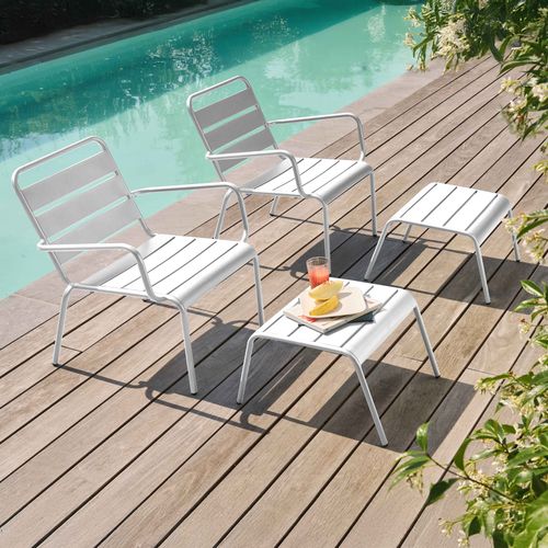 Lot De 2 Fauteuils Relax Avec Repose-pieds En Métal Blanc Palavas