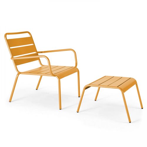 Lot 2 Fauteuils Relax Avec Repose-pieds Métal Gris Et Jaune Palavas