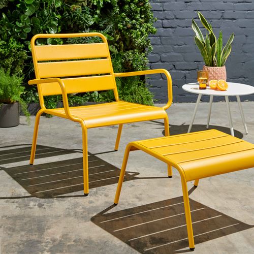 Lot 2 Fauteuils Relax Avec Repose-pieds Métal Gris Et Jaune Palavas