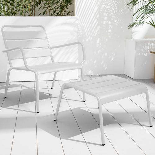 Lot 2 Fauteuils Relax Avec Repose-pieds Métal Gris Et Blanc Palavas