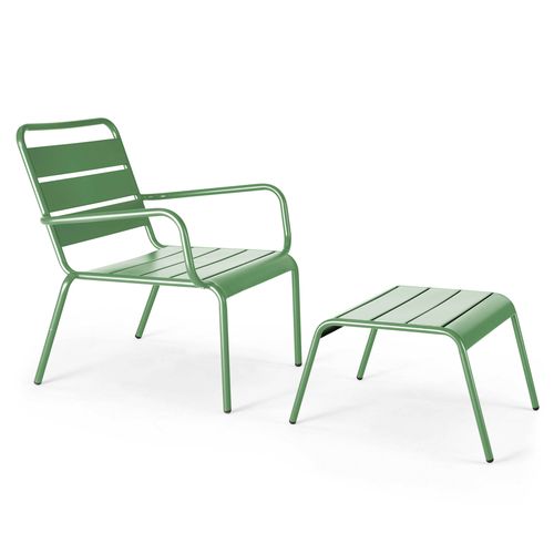 Lot 2 Fauteuils Relax Avec Repose-pieds Métal Gris Et Vert Cactus Palavas