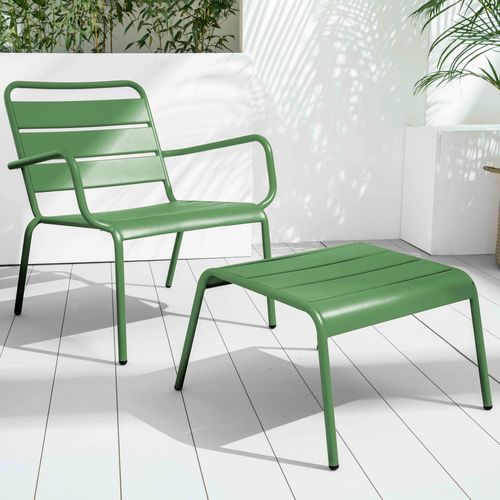 Lot 2 Fauteuils Relax Avec Repose-pieds Métal Gris Et Vert Cactus Palavas