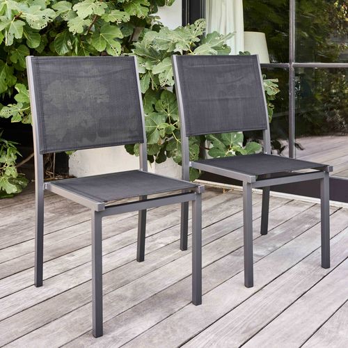Lot De 2 Chaises De Jardin En Aluminium Et Textilène Noir