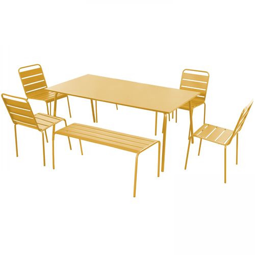 Salon De Jardin 2 Bancs Et 4 Chaises En Acier Jaune Palavas